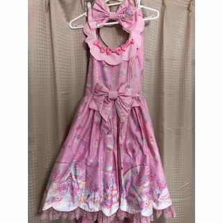 アンジェリックプリティー(Angelic Pretty)の美品 Milky Planet JSK カチューシャセット ピンク(ひざ丈ワンピース)