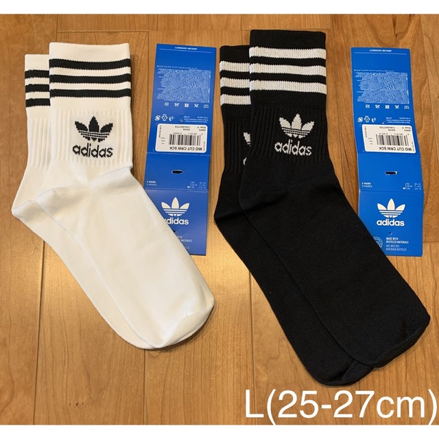 adidas(アディダス)の新品　アディダス　L(25-27cm)ソリッド　ミッドクルーソックス　白黒2足 メンズのレッグウェア(ソックス)の商品写真