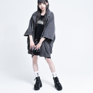 レア♡新品未使用♡レフレム♡半袖うさ耳半袖レースアップジップパーカー♡グレー