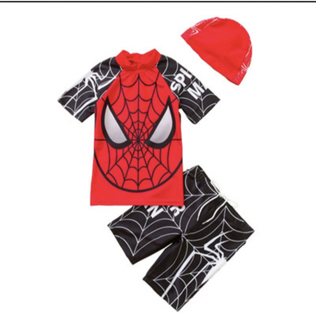 男の子に大人気のスパイダーマン子供水着水着と帽子セット キッズ/ベビー/マタニティのキッズ服男の子用(90cm~)(水着)の商品写真