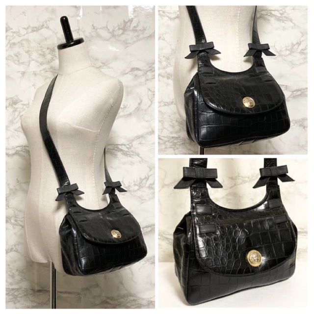 美品】GIANNI VERSACE メデューサ クロコ型押しショルダーバッグ 美品】GIANNI VERSACE メデューサ クロコ型押しショルダーバッグ