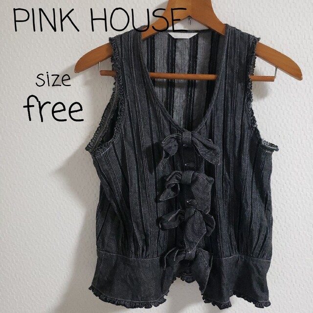 PINK HOUSE(ピンクハウス)の【美品！】ピンクハウス༄ レディース デニム リボン付き ベスト／ジレ レディースのトップス(ベスト/ジレ)の商品写真