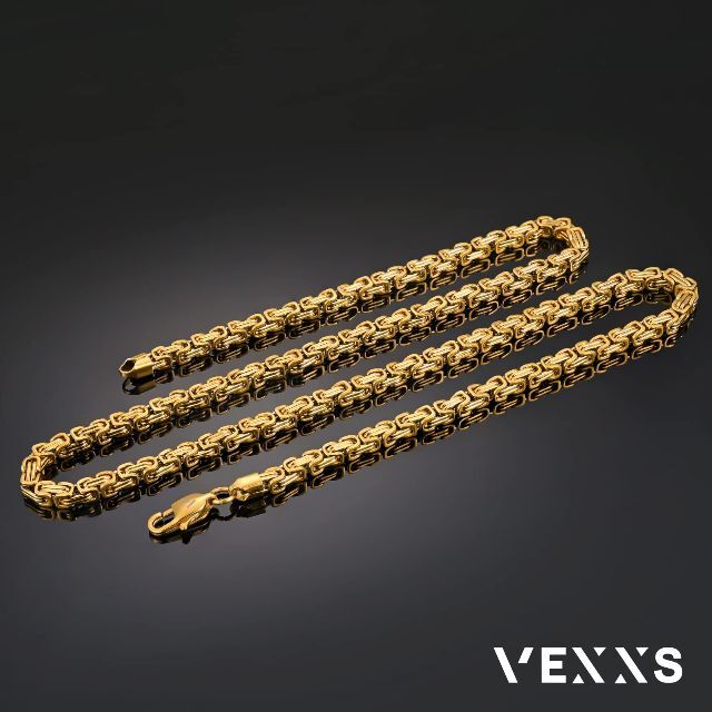 【色: 4mm-ゴールド】VEXXS ビザンチン チェーン ネックレス メンズ
