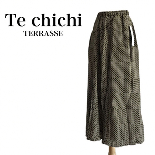 テチチ(Techichi)の【テチチテラス】　フレアスカート　幾何柄　黒　FREEサイズ　M ロングスカート(ロングスカート)