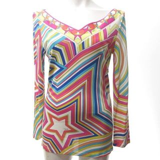 エミリオプッチ(EMILIO PUCCI)のエミリオプッチ カットソー Tシャツ 総柄 Vネック マルチ 38 NGA35(カットソー(長袖/七分))