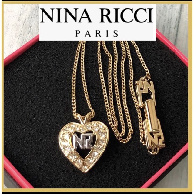 NINA RICCI(ニナリッチ)の美品　ニナリッチ ネックレス　NR ハート　ラインストーン　ゴールド レディースのアクセサリー(ネックレス)の商品写真