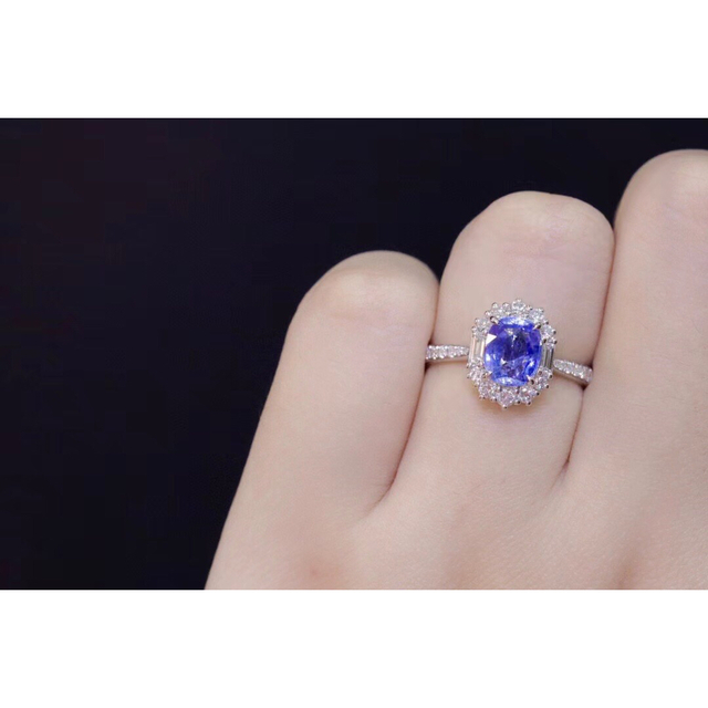 トルマリン天然コーンフラワー ブルーサファイア ダイヤ リング1.49ct k18 f