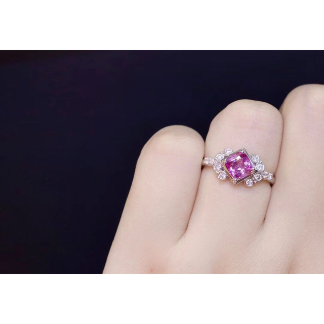 天然 紫ピンク サファイア  ダイヤ リング1.28ct k18 f