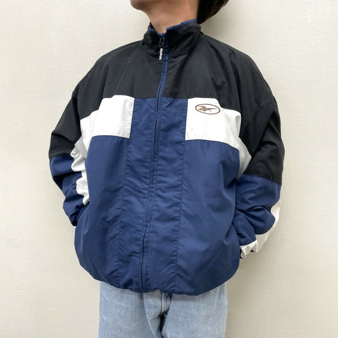 90's Reebok リーボック ボアフリース ジャケット ネイビー ロゴ