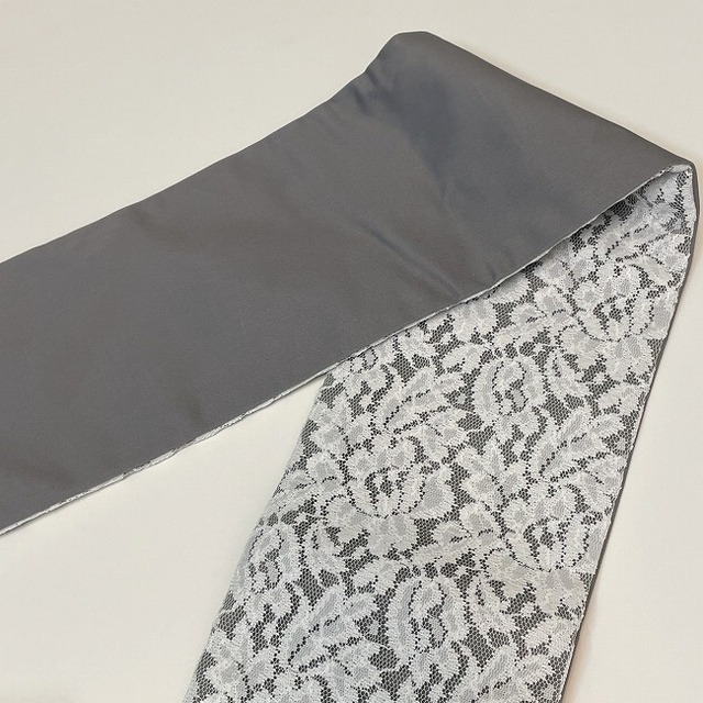 ☆美品 半巾帯 ハンドメイド レース グレー 花柄☆ r110eの通販 by