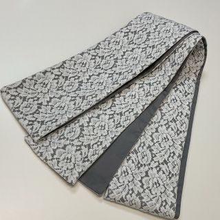 ★美品　半巾帯　ハンドメイド　レース　グレー　花柄★　r110e(帯)