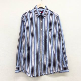 トミーヒルフィガー(TOMMY HILFIGER)のUS古着 トミーヒルフィガー TOMMY HILFIGER ボタンダウンシャツ 長袖 ストライプ サイズ：メンズ L ライトブルー×ネイビー×ホワイト等【中古】(シャツ)