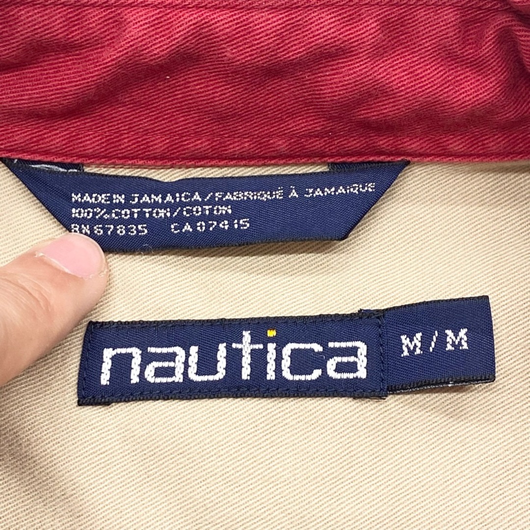 NAUTICA(ノーティカ)のUS古着 ノーティカ NAUTICA ボタンダウン シャツ 長袖 無地 ロゴ 刺繍 サイズ：メンズ M レッド【中古】 メンズのトップス(シャツ)の商品写真