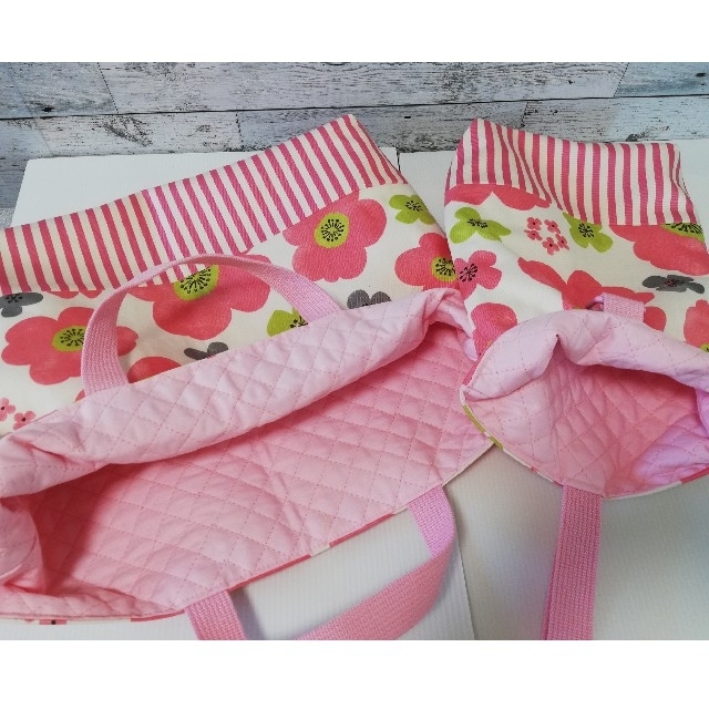 ピンクふんわり花柄　入園入学5点セット ハンドメイドのキッズ/ベビー(外出用品)の商品写真