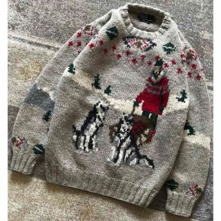 ポロラルフローレン(POLO RALPH LAUREN)の圧巻の風景画&ネイティブ柄 芸術 80's ラルフローレン ニット セーター M(ニット/セーター)