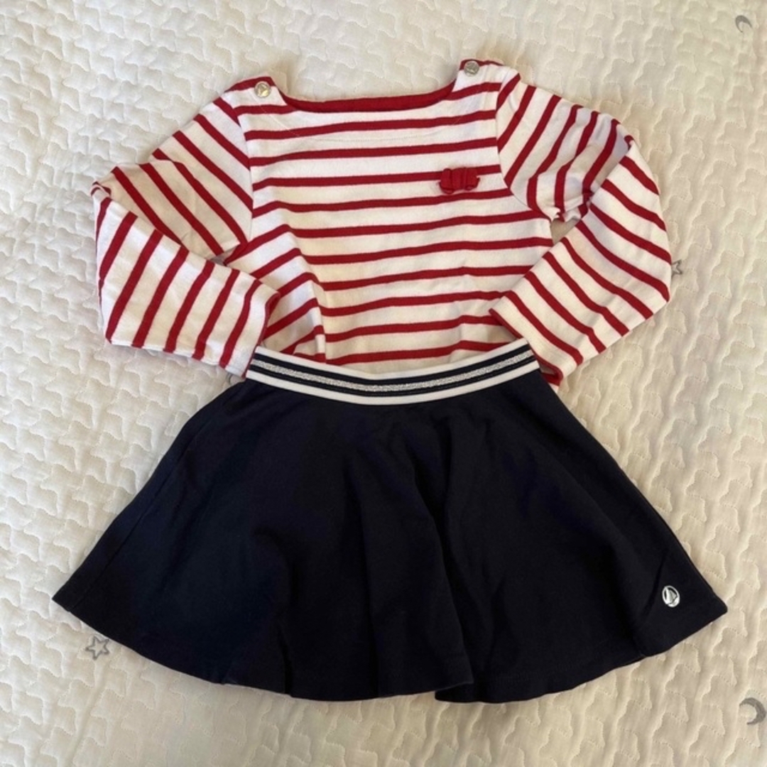 PETIT BATEAU(プチバトー)の2点おまとめ【美品】PETIT BATEAU ボーダーカットソー 4ans キッズ/ベビー/マタニティのキッズ服女の子用(90cm~)(Tシャツ/カットソー)の商品写真