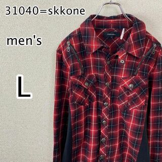 31040=skkone スコーネ　メンズ　カジュアル　チェック　シャツ　長袖(Tシャツ/カットソー(七分/長袖))