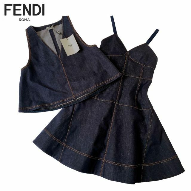 1970定価38万 1回 FENDI デニムセットアップ　ワンピースベスト 40