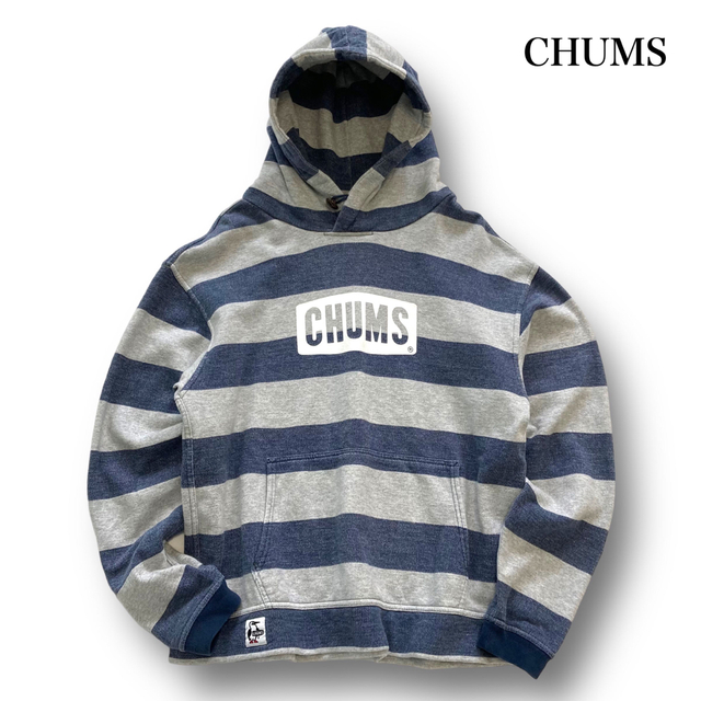 【CHUMS】チャムス プルオーバーパーカー ボーダー柄 センターロゴ (L)