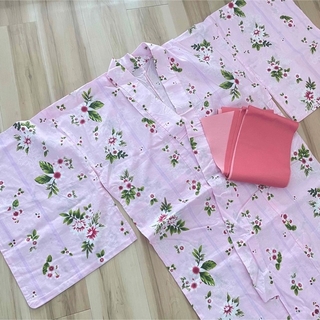 【帯セット】浴衣　レディース　女性用　大人用　ピンク　花柄　フラワー　小花柄(浴衣)