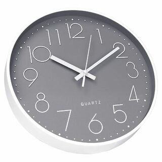 【色: グレー】AZBEE 壁掛け時計 クォーツ時計 アナログ 連続秒針 静音 (置時計)