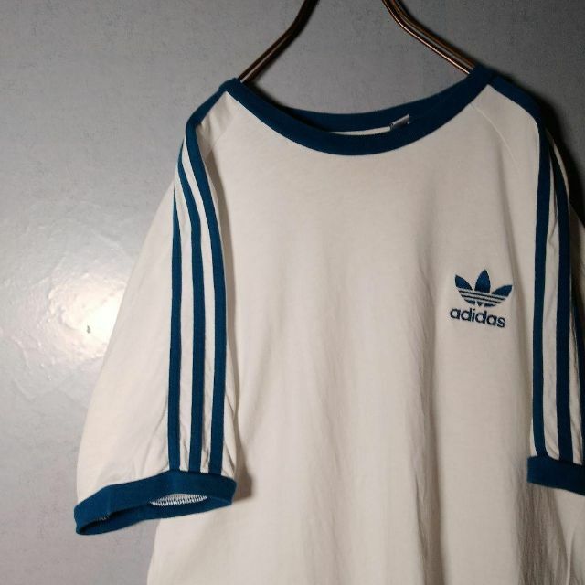 adidas(アディダス)のadidas 90s ワンポイントロゴ刺繍 リンガーTシャツ  袖3本ライン メンズのトップス(Tシャツ/カットソー(半袖/袖なし))の商品写真