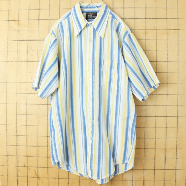 70s80s USA JCPenney長袖ストライプシャツ ベージュM ss74