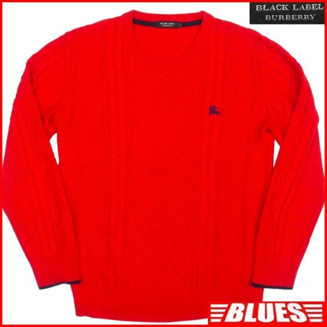 古着屋BLUES廃盤 バーバリーブラックレーベル セーター ニット M メンズ 赤 JJ316