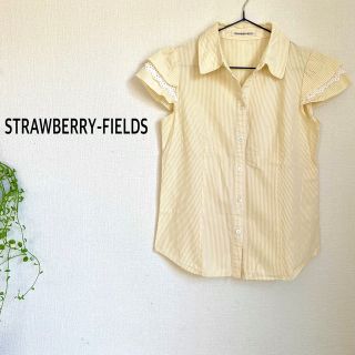 ストロベリーフィールズ(STRAWBERRY-FIELDS)のストロベリーフィールズ ブラウス 半袖 シャツ レース 黄色 ストライプ(シャツ/ブラウス(半袖/袖なし))