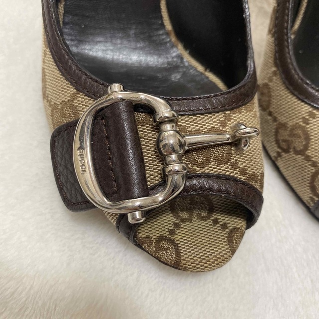 Gucci - 美品 グッチ キャンバス ヒール GG ハイヒール オープントゥ
