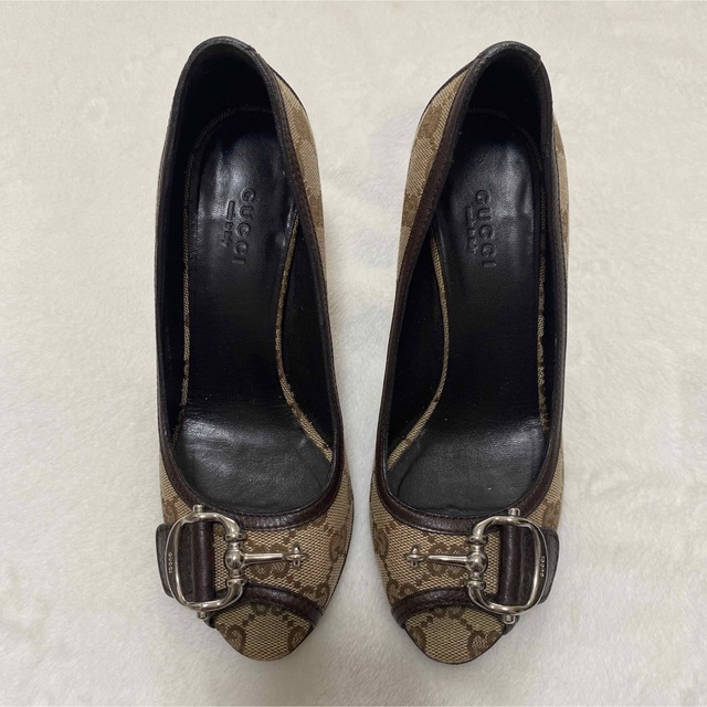 Gucci - 美品 グッチ キャンバス ヒール GG ハイヒール オープントゥ