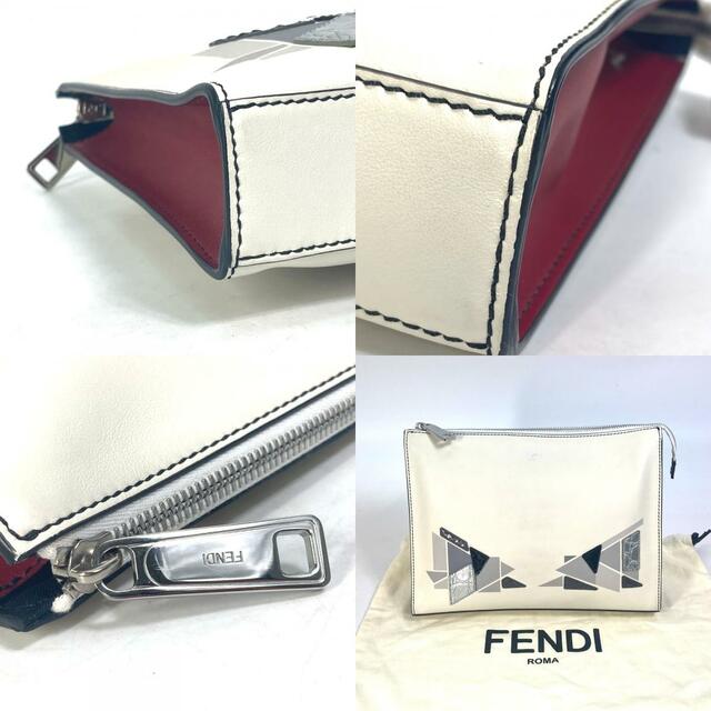 FENDI(フェンディ)のフェンディ FENDI モンスター バグズ 7VA433 ポーチ カバン クラッチバッグ レザー ホワイト 美品 メンズのバッグ(セカンドバッグ/クラッチバッグ)の商品写真