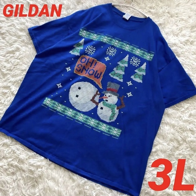 GILDAN(ギルタン)のGILDAN Tシャツ スノーマン 大きいサイズ 3L セーター風プリント メンズのトップス(Tシャツ/カットソー(半袖/袖なし))の商品写真