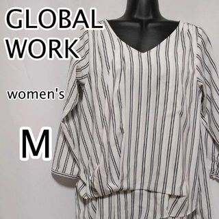 グローバル(GLOBAL)のGLOBL WORK　ブラウスレディース　M　ストライプ　春夏(Tシャツ(長袖/七分))
