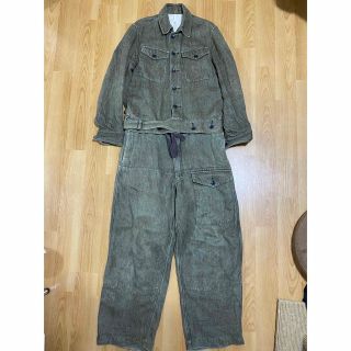 sus-sous シュス ヘリンボーンリネン オールインワン グリーンデニムの