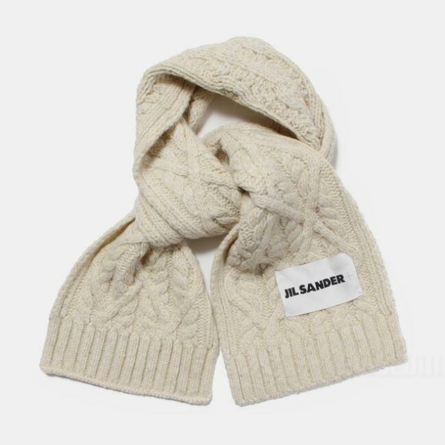 【新品未使用】 JIL SANDER ジルサンダー マフラー ホワイト CHUNKY MERINO CABLE KNIT SCARF J40TE0007-J14522 【WHITE】