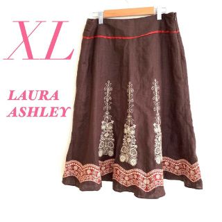 ローラアシュレイ(LAURA ASHLEY)のLAURA ASHLEY ローラアシュレイ XL フレアスカート 総柄 ブラウン(ひざ丈ワンピース)