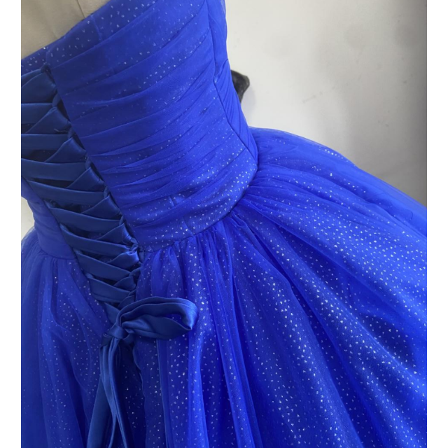 青/ブルー カラードレス キラキラチュール ベアトップ 挙式フォーマル/ドレス