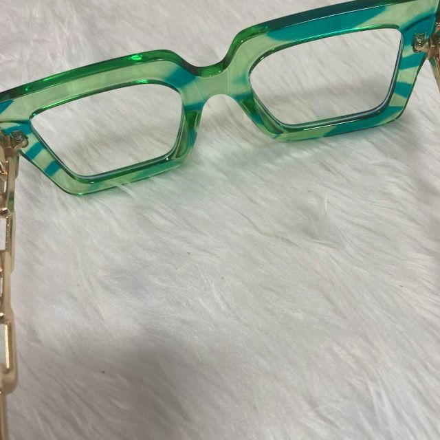 83お洒落ゴールドカラー緑フレームグリーンサングラスブルーライトめがね眼鏡メガネ レディースのファッション小物(サングラス/メガネ)の商品写真