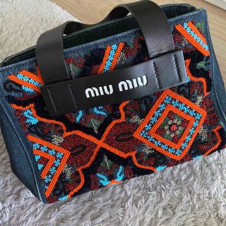 ミュウミュウ(MIU MIU)のミュウミュウ　ファブリック刺繍トートバッグ(トートバッグ)