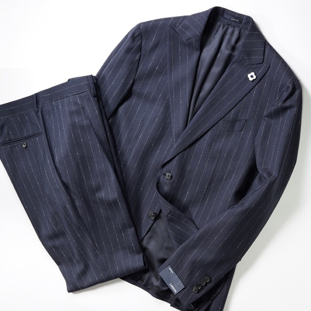 LARDINI - 18万LARDINIラルディーニネイビーウールストライプピークド