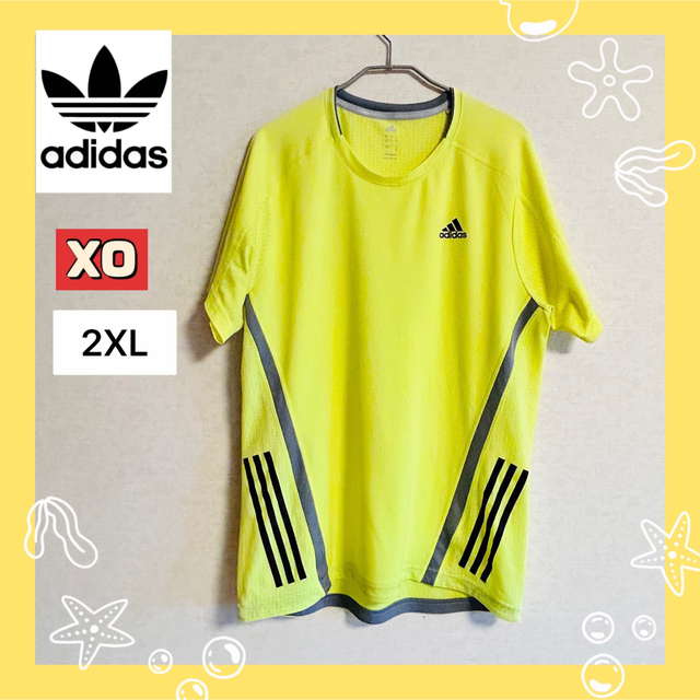 adidas(アディダス)の美品!【adidas】3ストライプ 速乾 メンズ 半袖 Tシャツ☆3L☆イエロー メンズのトップス(Tシャツ/カットソー(半袖/袖なし))の商品写真