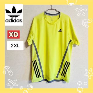 アディダス(adidas)の美品!【adidas】3ストライプ 速乾 メンズ 半袖 Tシャツ☆3L☆イエロー(Tシャツ/カットソー(半袖/袖なし))