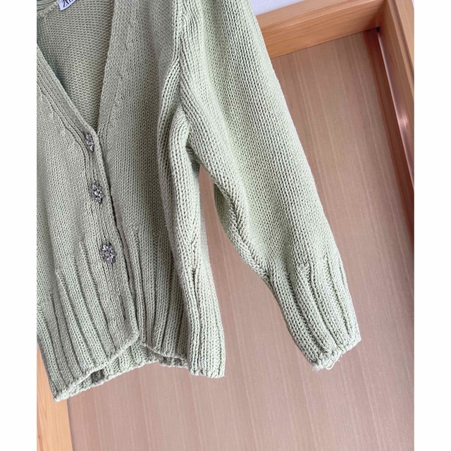 ZARA - ZARA ミントグリーン ビジューボタンニットカーディガンの通販