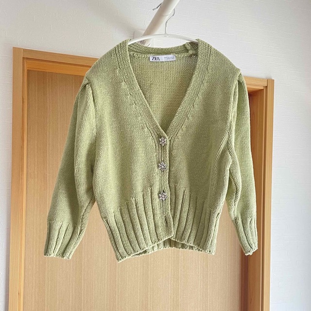 ZARA - ZARA ミントグリーン ビジューボタンニットカーディガンの通販