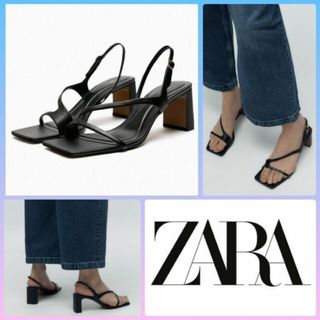 ザラ(ZARA)のブロックヒールレザーサンダル(サンダル)