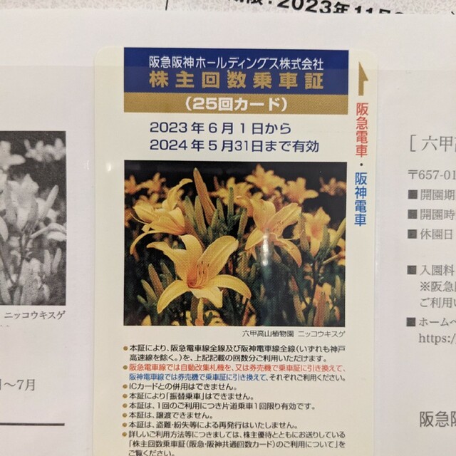 阪急阪神ホールディングス　株主優待券　株主回数乗車証　25回カード チケットの乗車券/交通券(鉄道乗車券)の商品写真