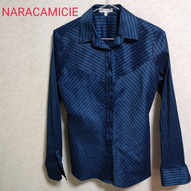 NARACAMICIE(ナラカミーチェ)のNARACAMICIE ナラカミーチェ　シャツ　ブラウス　ストライプ　ブルー レディースのトップス(シャツ/ブラウス(長袖/七分))の商品写真