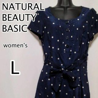 ナチュラルビューティーベーシック(NATURAL BEAUTY BASIC)のNATURAL BEAUTY BASIC　半袖　ワンピース　ネイビー系　L(ひざ丈ワンピース)