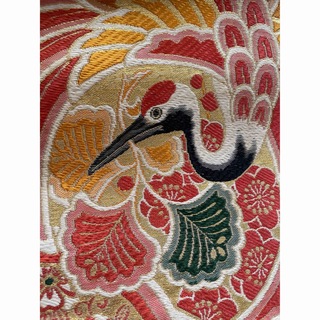60年くらい前　総刺繍　絞り　正絹　振袖　帯　鶴　松　アンティーク　昭和レトロ